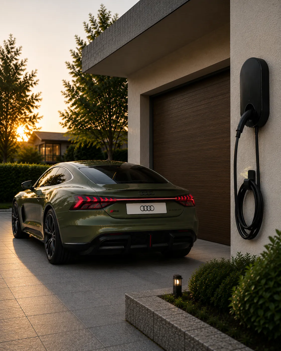 Electric car charging at a Sydney home with a wall-mounted EV charger installed by TAK Electrical